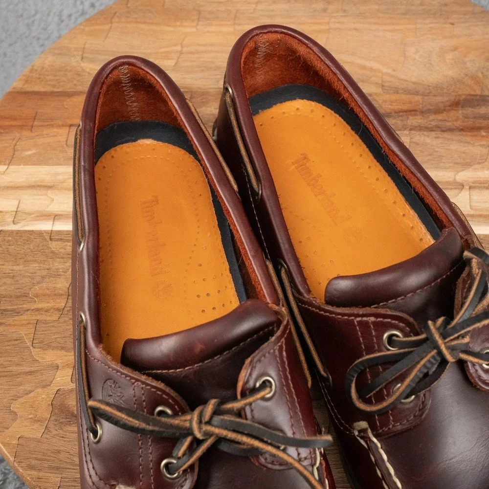 Timberland Men's 2-Eye Handsewn Boat Burgundy Leather Loafers Size 13